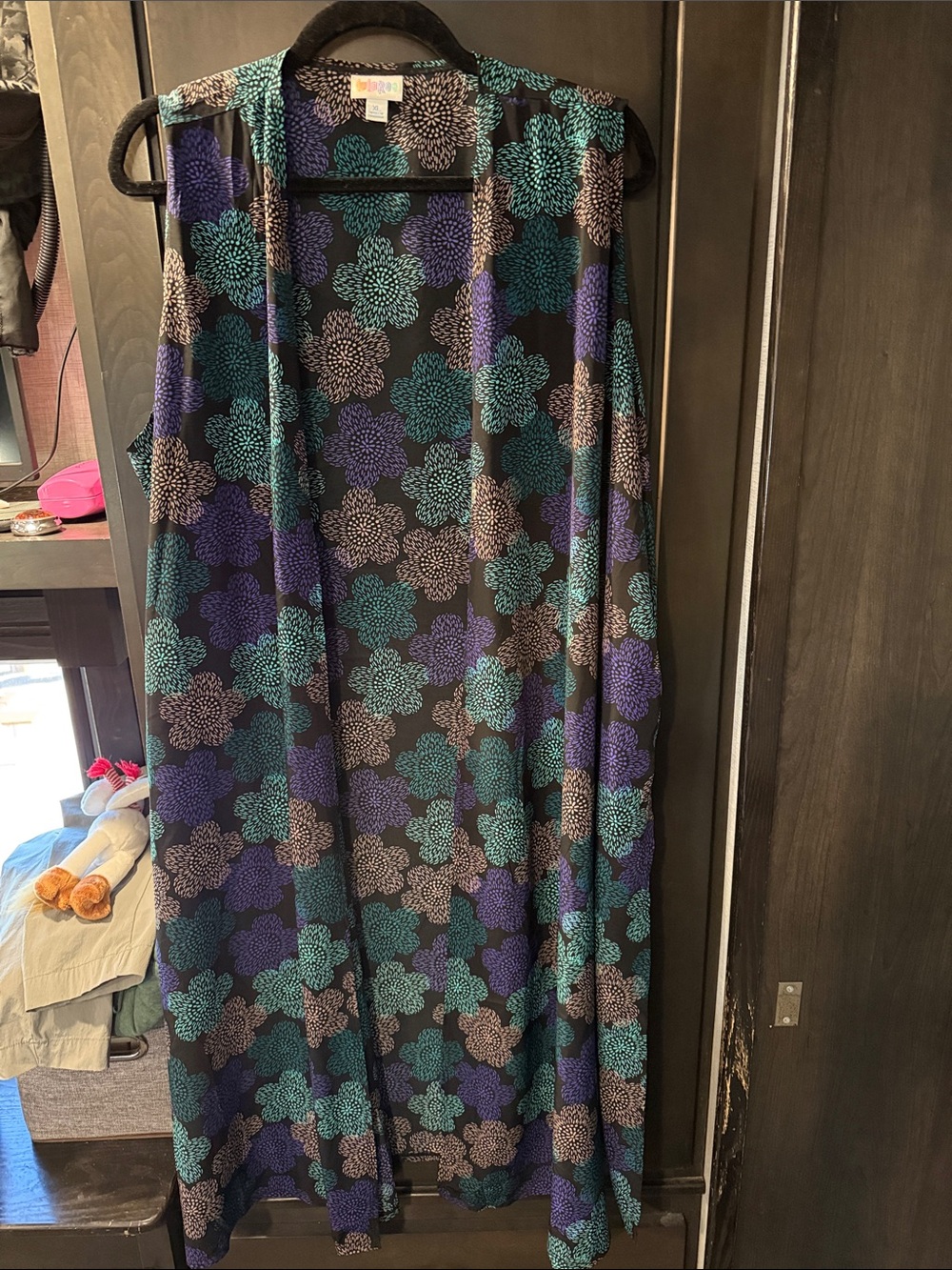 LuLaRoe Teal Purple Black Floral Long Duster